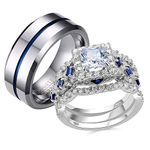 Newshe Wedding Rings Set for Him and Her Women Mens Tungsten Bands Sterling Silver Couple Cz Sz 7/9