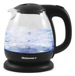 Elite Gourmet EKT1001B Electric BPA-Free Glass Kettle, Cordless 360° Base, Stylish Blue LED Interior, Handy Auto Shut-Off Function – Quickly Boil Water for Tea & More, 1L, Graphite Black