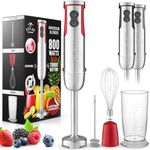 Zulay 3-in-1 Immersion Blender Handheld - 800 Watt Hand Blender With 12 Speeds - Durable Stick Blender With Whisk, Frother & Stick Blender Attachments - Red