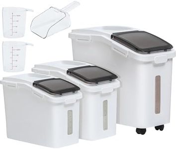 YITAHOME Ingredient Storage Bin, 20.6 Gal(11.4+5.8+3.4 Gal) Commercial Rice Flour Storage Container 500 Cups Storage Bins with Wheels Shelf-storage Bin with Scoop and Lid, Rice Bin for Kitchen, White