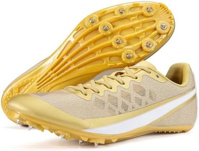 Zakey Mens Track and Field Shoes Women Kids Professional Spikes Racing Sneakers Girls Light Weight Running Nail Spikes Shoes Boys (Gold,8)