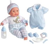JC Toys - Berenguer Boutique | 15" Realistic Soft Body Baby Doll with Open/Close Eyes | 10 Piece Gift Set with Bottle, Rattle, Pacifier & Accessories Blue Ages 2+
