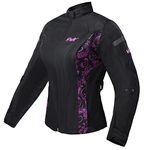 HWK Women's Motorcycle Jacket For Women Rain Waterproof Moto Riding Ladies Motorbike Jackets CE Armored (Black/Pink, X-Large)