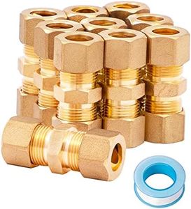 SUNGATOR 3/8" Compression Tube Fitting, Brass Compression Union with An Extra Sealing Tape (10 Pack)