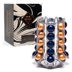 Peak Coffee Capsule Holder for 70 Nespresso Vertuo Vertuoline Pods - 40 Displayed on Outer with 30 Inside Carousel – Capsules Pod Storage Organiser 360° Rotating Rack Stand – Chrome