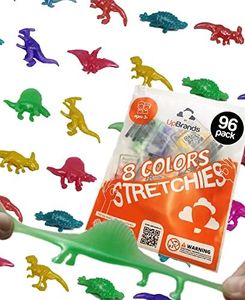 UpBrands 96 Stretchy Dinosaurs Toys 2 1/2 Inches Bulk Set, 8 Glitter Colors, Kit for Birthday Party Favors for Kids, Goodie Bags, Easter Egg Basket Stuffers, Pinata Filler, Students Rewards