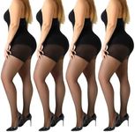 MANZI Women's Plus Size Pantyhose 4 Pairs Ultra Sheer Nylon Tights Black 3X