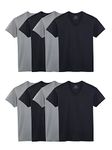 Fruit of the Loom Men's Lightweight Active Cotton Blend Undershirts, V-Neck - 8 Pack - Black/Grey, Small