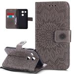 LG Nexus 5X Case,LG Nexus 5X Cover,ikasus Embossing Mandala Flowers Sunflower Premium PU Leather Magnetic Flip Folio Kickstand Wallet Case with Card Slots Protective Case Cover for LG Nexus 5X,Gray