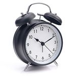 AOLOX Alarm Clock 4" Twin Bell Analog Alarm Clock for Bedroom Battery Operated Bedside Clock with Backlight, Black