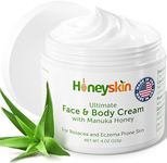 Honeyskin Organics Aloe Vera + Manuka Honey Face and Body Cream for Rosacea Eczema Psoriasis Rashes Itchiness Redness with raw Superfoods 4 oz.