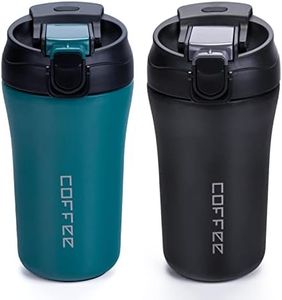 XIAPIA Tazza Termica da Viaggio Tazza Caffe, Moka Tazza Cappuccino Tazza Isolata a Prova di Perdite 2 pezzi, Tazza Colazione Isolata in Acciaio Inossidabile con Cannucce, 400ml (Nero e verde)