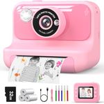 Hangrui Kids Camera Instant Print, 2.4'' Instant Camera for Kids, 1080P Kids Digital Camera with 32GB Card & 3 Rolls Photo Paper, Christmas Birthday Gifts Kids Toys for Girls & Boys Aged 3-12 -Pink