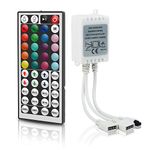 Aroidful 44 Keys RGB LED Remote Controller, DC12V-24V 4Pin 2 Ports RGB Control Box Wireless IR Remote Controller with Receiver for RGB 3528 5050 LED Light Strip - Dual Outputs