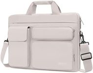 MOSISO Laptop Shoulder Bag Compatible with MacBook Air 15 inch M3 M2 2024 2023/Pro 16 M3 M2 M1 2024-2019,15-15.6 inch Notebook with 2 Raised&1 Flapover&1 Horizontal Pocket&Handle&Belt, Stone Gray