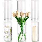 Glasseam Glass Vases for Flowers, Clear Glass Cylinder Vase 6 Pcs, 20 x 8.5 cm Hurricane Vase Candle Holder, Modern Flower Vases for Living Room, Decorative Vase for Dining Table Centrepiece