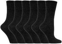 IOMI Footnurse - Ladies 6 Pair Multipack Non Elastic Diabetic Socks with Gentle Grip Wide Top 4-8 (4-8, Black)