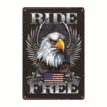 Legend Ride Free Bald Eagle USA Flag Distress Look Metal Tin Sign 12" x 8"