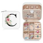JEKUGOT Personalised Travel jewellery box,Alphabet Jewellery Organiser,Small Travel Jewellery Storage Case with Mirror,Portable Jewellery Box,Birthday Gift for Women,Mothers Day Valentines Day Gift(C)