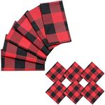 6 Plaid Fabric Over-Sized Cloth Napkins (17x17 Inches) Tailored with Mitered Corners for Everyday Place Settings, Christmas, Thanksgiving, Rustic Farmhouse Decor, Holidays, Family Dinners and BBQ's