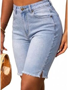 GILIPUR Womens High Waisted Blue Jean Shorts Stretchy Denim Bermuda Shorts Knee Length Jorts Mid Thigh Shorts with Pockets