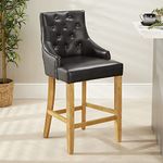 The Furniture Market Luxury Black Faux Leather Scoop Back Bar Stool – Natural Oak Legs