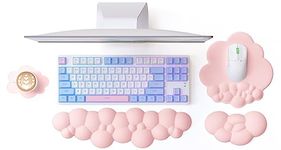 MANBASNAKE Cloud Mouse Pad Wrist Support and Keyboard Wrist Rest 4 in 1 Leather Cushion Memory Foam,Waterproof Coaster,Ergonomic Palm Rest for Office Work,PC Gaming,Wrist/Elbow Pain Relief (Light Pink)