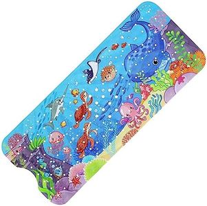 Baby Bath Mat for Tub for Kids, 40 X 16 Inch Extra Long Kids Bathtub Mat Non Slip, Cartoon Patterned Bath Tub Shower Mat Anti Slip with Suction Cups & Drain Holes, Machine Washable (sea Turtle)