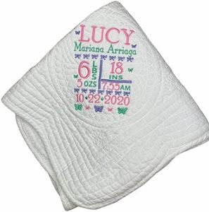 Baby Quilt for Girls Baby Gift for Newborn Personalized Baby Stats Embroidered Baby Blanket Heirloom Quilt Keepsake Custom Baby Blanket New Baby Girl Gifts Monogrammed Baby Gift