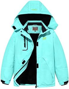 WULFUL Girl's Waterproof Ski Jacket Warm Fleece Hooded Winter Snow Coat, Light Blue, 14-16 Years