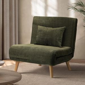 OIKITURE Lounge Chair Sofa, Single Seat Sofa Chair with Thick Padding & Wood Leg, Multi-Functional Furniture Sofa Chair Flat Bed for Livingroom Apartment Office Study, Green
