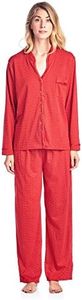 Casual Nights Women's Long Sleeve Floral Lace Trim Pajama Set - Red - Large