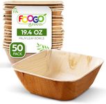 FOOGO Green 50 Disposable Palm Leaf Bowls, 5.5" (13cm) 19.4oz (550ml), Soup Dessert Salad Bowl, Deep Square, Sturdy Eco Friendly Biodegradable, Bamboo Bowls, Wooden Bowls, Paper Bowls for Hot Food