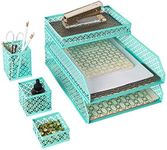 BLU MONACO Office Desk Organizers and Accessories 6 Piece Interlocking Aqua Desk Organizer Set - Office Organizer