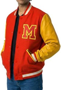 EASTIFIED Red Wool Yellow Faux Leather Varsity Letterman Bomber Jacket (XX-Large, Varsity)