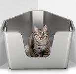 Stainless Steel Corner Cat Litter Box, Metal Litter Box with High Sided, One-piece Corner Cat Toilet, No Assembly Required, Non-Stick, No Odor Kitten Litter Pan, Easy to Clean, for Small Medium Cats