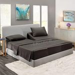 Flex Top Split King Sheet Set for Adjustable Beds-Cotton Sheets- Sleep Number Bed Sheets Split King - 4PC Bed Sheet Set - 15" Deep Pocket, top Split King Striped Dark Grey- Split Down 39" from The top