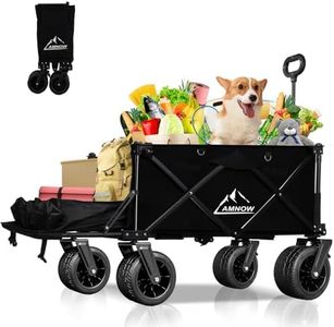 Collapsible Beach Wagon Cart with Big Wheels, 440LBS Upgrade Large Capacity Folding Wagon, Foldable Grocery Wagon with Side Pocket and Brakes, Ideal for Sand Camping Outdoor Garden Sports, Black