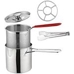 Baluue Stainless Steel Fry Pot with Lid, Deep Fryer Pot with Strainer Basket Stove,Reusable Fry Pot All-in-One Pots