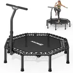 BCAN BT3 51" Octagonal Rebounder Trampoline for Adults, 450LBS Max Load Fitness Trampoline with Large Jumping Area, Silent Bungee Mini Trampoline with T-Adjustable Handle for Home Gym-Black