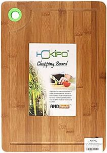 HOKIPO Large & Thick Bamboo Wood Chopping Board with Drip Groove and Finger Hole Large (Brown, 40x28 x1.5 cm)