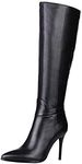 COLETER Women's Leather Knee High Boots Pointy Toe Side-Zip High Heels Dress Boots, Black, 8.5