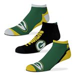 For Bare Feet NFL Flash Ankle Socks 3-Pack Set, Green Bay Packers, Medium