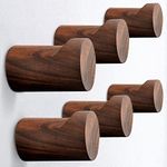 COCOYA Natural Wood Wall Hooks, 6Pack Minimalist Hat Hanger Easy Install Wall Mount Wooden Peg Knob Walnut Cute Simple Modern Small Room Decor, for Hanging Coat Towel Cap Bag Purses Jacket Backpack