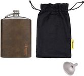 SILVERANT Titanium Hip Flask 248ml/8.73 fl oz, Ultralight Portable Leakproof Pocket Flask Flagon With Screw Cap Clip, Leather Case & Pouring Funnel