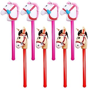 OBANGONG 8 Pcs Inflatable Stick Horse Inflatable Horse Head Stick Balloon Funny Stick Horse Toy for Kids Inflatable Horse on a Stick for Birthday Cowboy Party Supplies