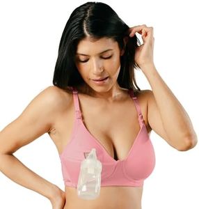 Simple Wishes Pumping and Nursing Bra in One with Fixed Padding - Patented Supermom T-Shirt - Pumping Bra Hands Free, Rose Pink, 34C