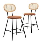 Farini Bar Stools, Bar Stools Set of 2 with Rattan Back, 24’’ Modern Kitchen Bar Stools for Bar Counter, Kitchen and Home（Whiskey Brown）