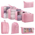 Packing Cubes for Suitcase, 8 PCS Travel Luggage Packing Organizers Waterproof Travel Essentials (Dark Pink)