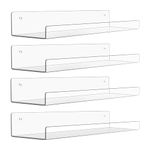 Winter Shore 380mm Clear Acrylic Floating Shelves [4 Pack] - Invisible Hanging Wall Shelves for Books, Decor, Plants, Toy - Display Shelves for Bedroom, Living Room, Bathroom, Kitchen, Nursery, Office